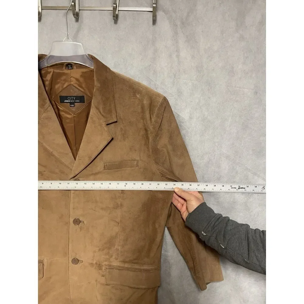 Jones New York Blazer Men 44R Camel Brown Leather Suede City Coat Jacket Outdoor